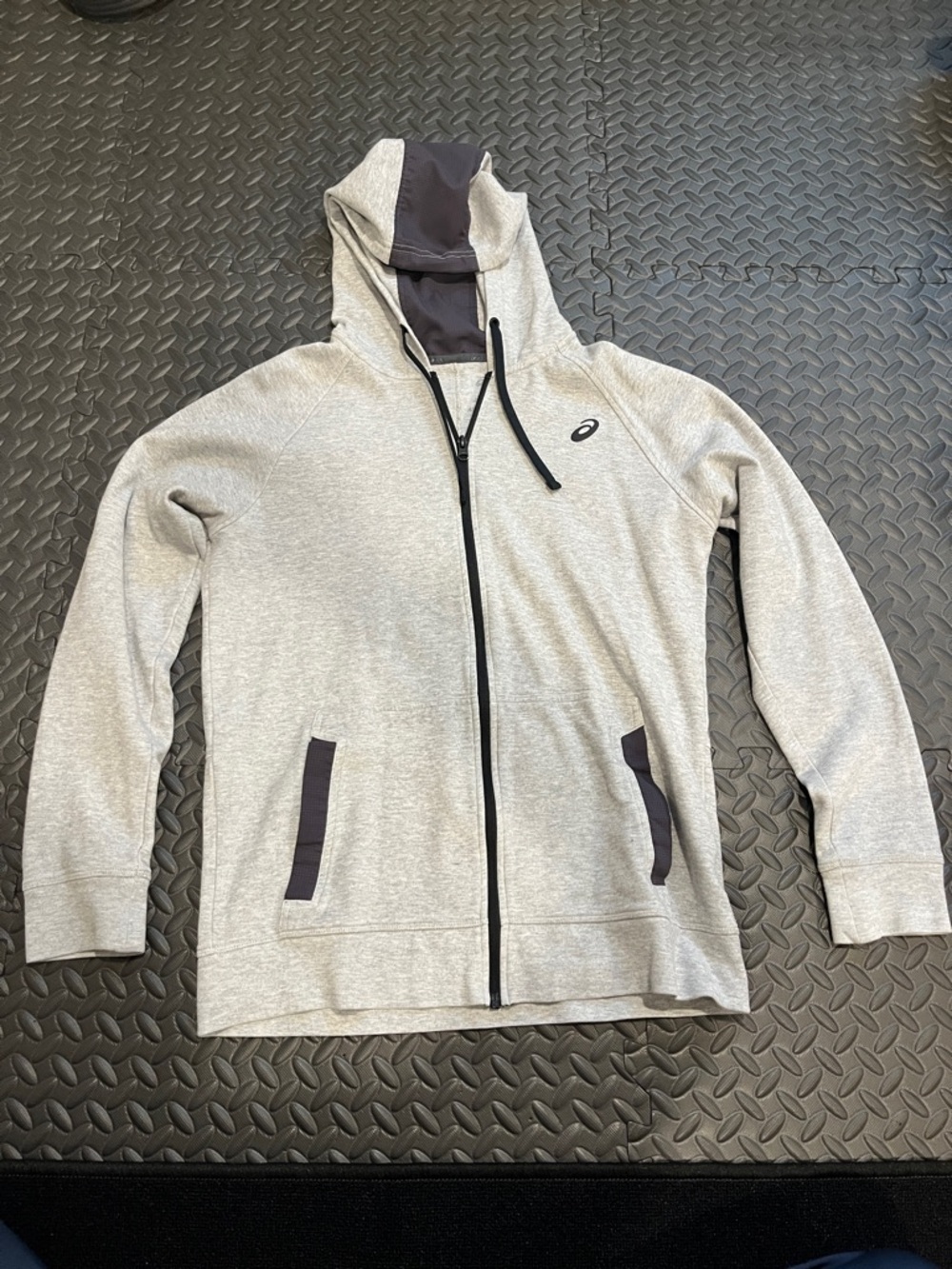 Asics Light Gray Hoodie with Dark Accent Panels